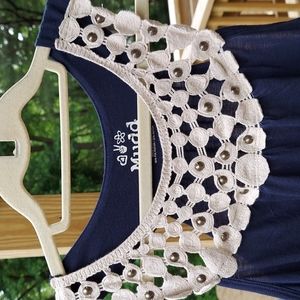 Mudd Blue Crochet brass Embellishment  Knit Sleeveless Tank Halter Top Sz XL